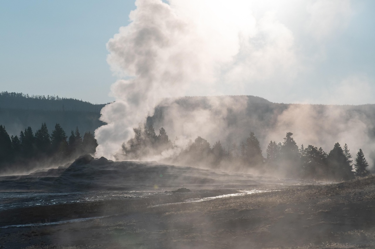 Yellowstone National Park landscape with geyser
